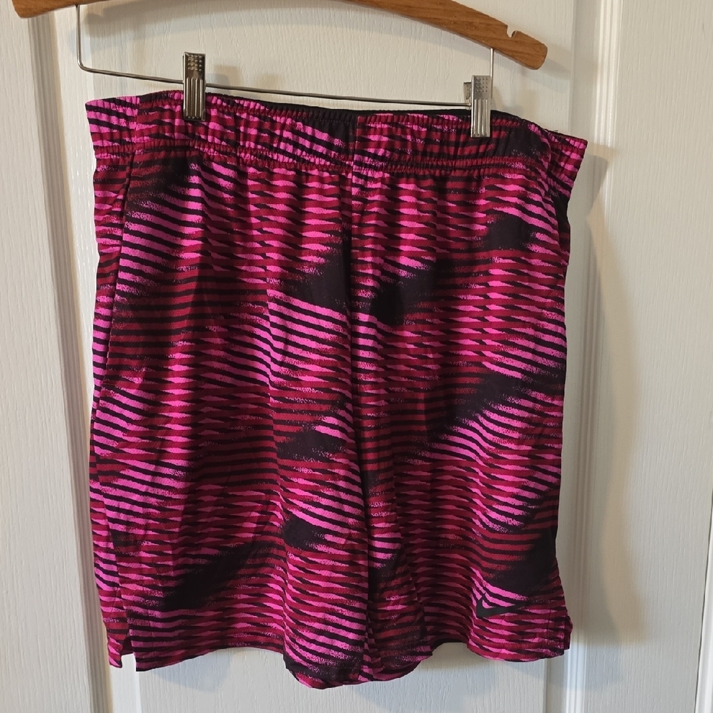 Nike Pink and Black Athletic Shorts with Geometric Pattern